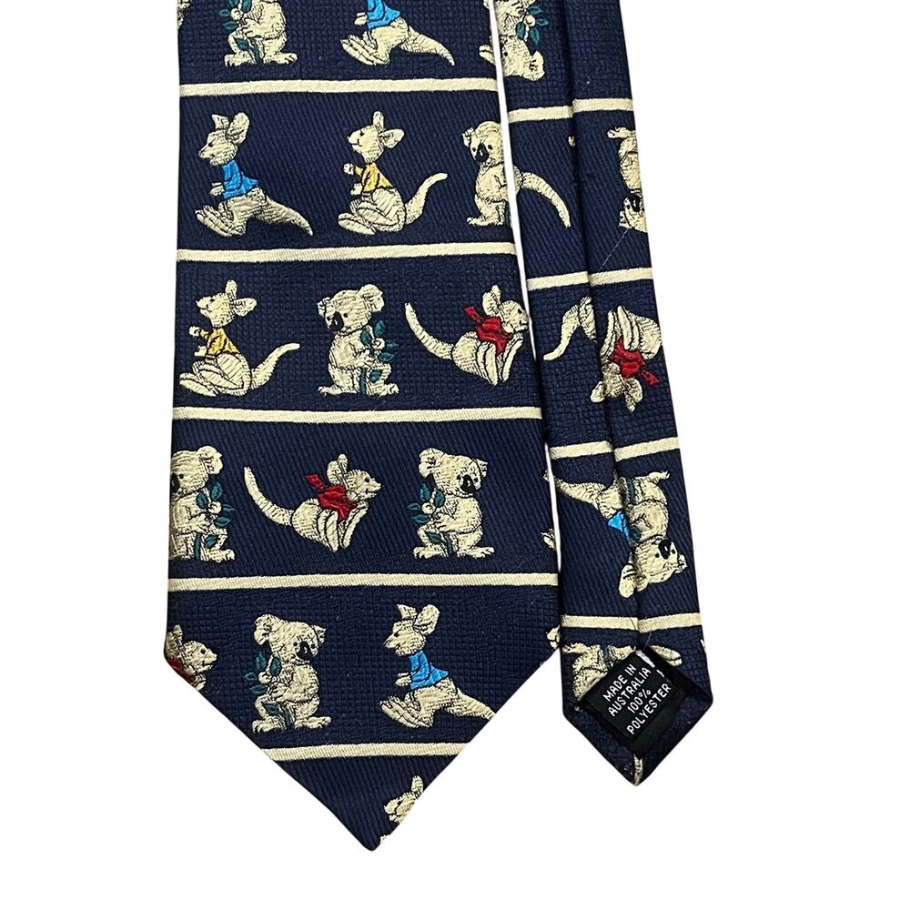 Vintage Kangaroo Koala Neck Tie‎ Made In Australia Novelty Navy Blue